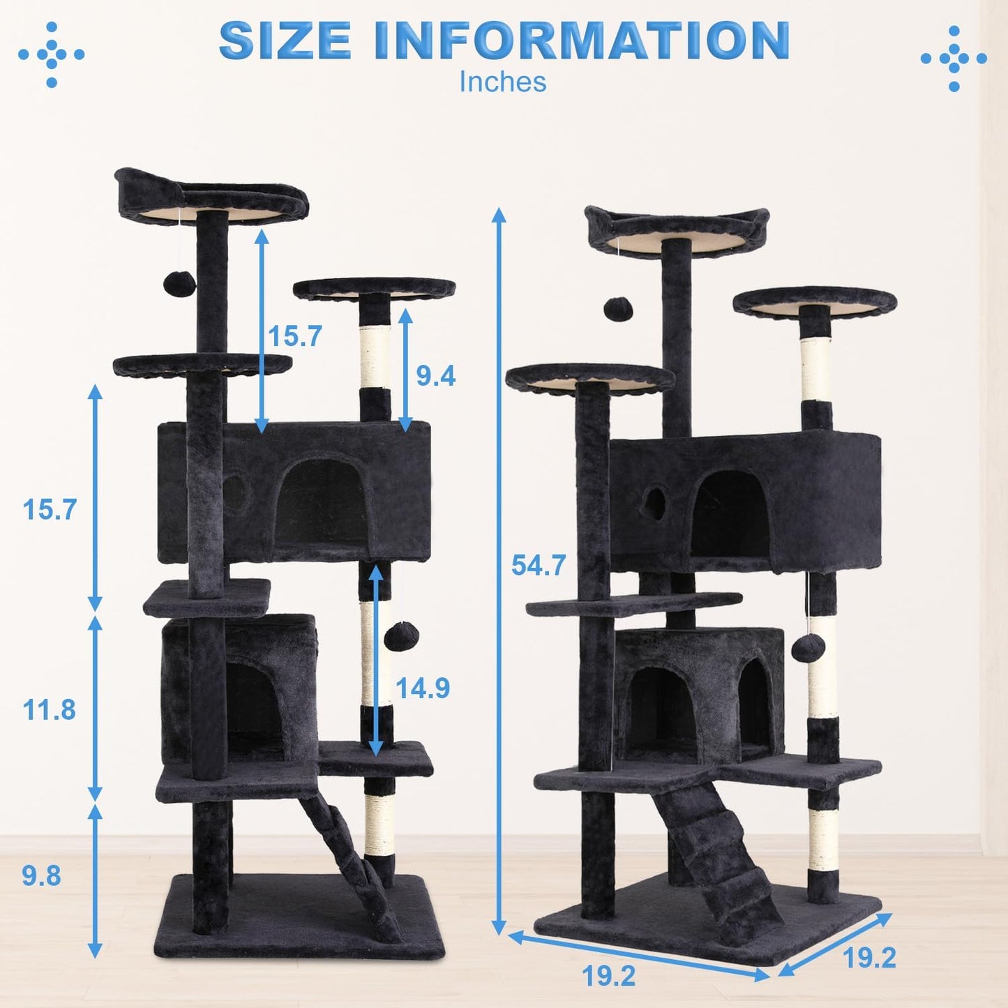 FDW Cat Tree 54in Cat Tower Multi-Level Durable Cat Scratching Post & Cozy Fun Cat Jumping Platform Space Saving Cat Condo Pet Play House for Indoor Cats