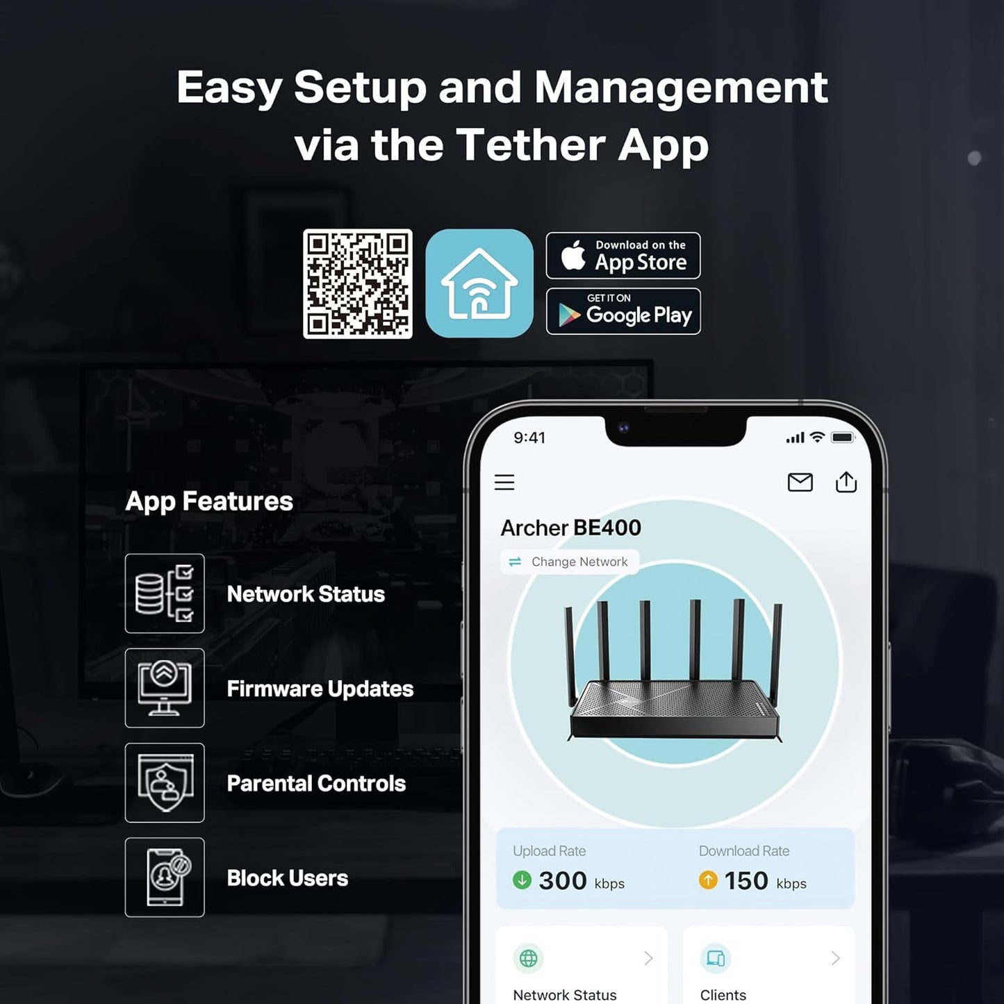 TP-Link Archer BE6500 Dual-Band Wi-Fi 7 Router (Archer BE400) | Dual 2.5 Gbps Ports USB 3.0 | Covers up to 2,400 Sq. ft and 90 Devices | Quad-core CPU| HomeShield, Private IoT, Free Expert Support