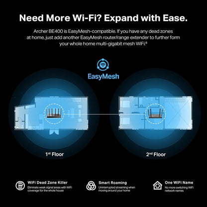 TP-Link Archer BE6500 Dual-Band Wi-Fi 7 Router (Archer BE400) | Dual 2.5 Gbps Ports USB 3.0 | Covers up to 2,400 Sq. ft and 90 Devices | Quad-core CPU| HomeShield, Private IoT, Free Expert Support